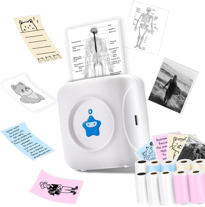 vretti Mini-Drucker TP2-Y Thermodrucker, Aufkleberdrucker kompatibel mit Android & iOS, Mini-Fotodru
