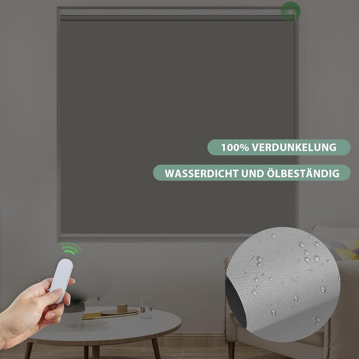 HOMEDEMO Elektrische Rollos Wiederaufladbare Verdunklungsrollo mit Motor & Fernbedienung, Grau 45x10