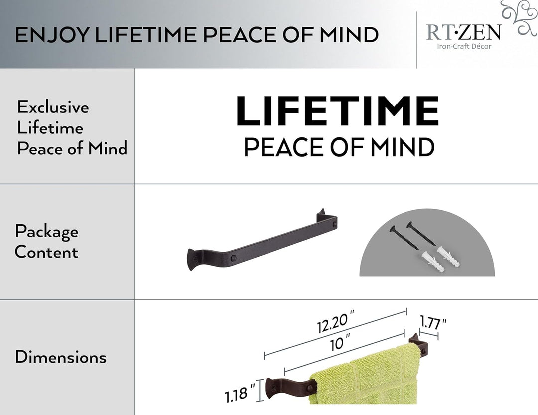 RTZEN Rustikaler moderner Handtuchhalter aus Schmiedeeisen | Dekorativer 30,5 cm grosser für Küche,