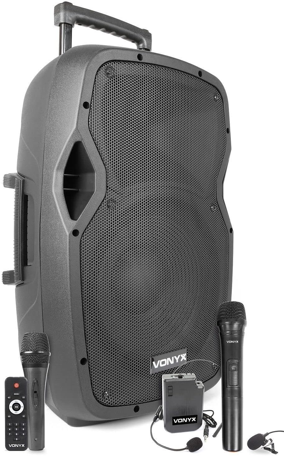 Vonyx AP1200PA - Mobile PA Anlage, Partybox Bluetooth mit Akku, 600 Watt Party Lautsprecher mit UHF-