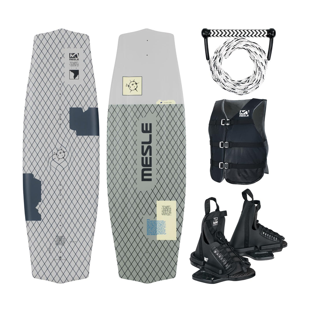 Mesle Kinder Wakeboard Set Liberty STD, Bindung Leine Weste, Anfänger Ausrüstung Universal, Universa