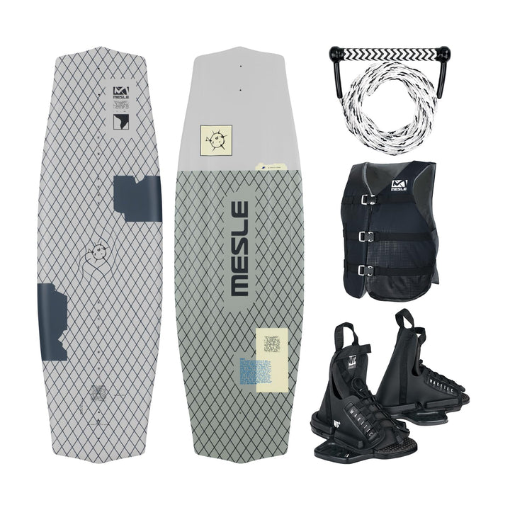 Mesle Kinder Wakeboard Set Liberty STD, Bindung Leine Weste, Anfänger Ausrüstung Universal, Universa
