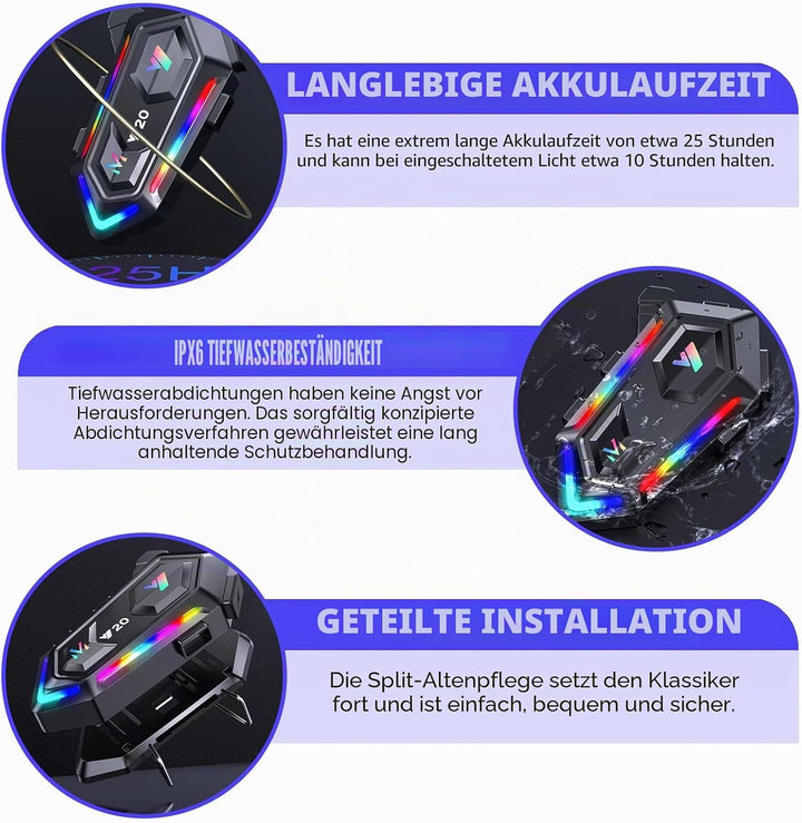 Motorradhelm Bluetooth Motorrad Helm Bluetooth Headset, Doppelte Geräuschreduzierung Headsets, RGB/F