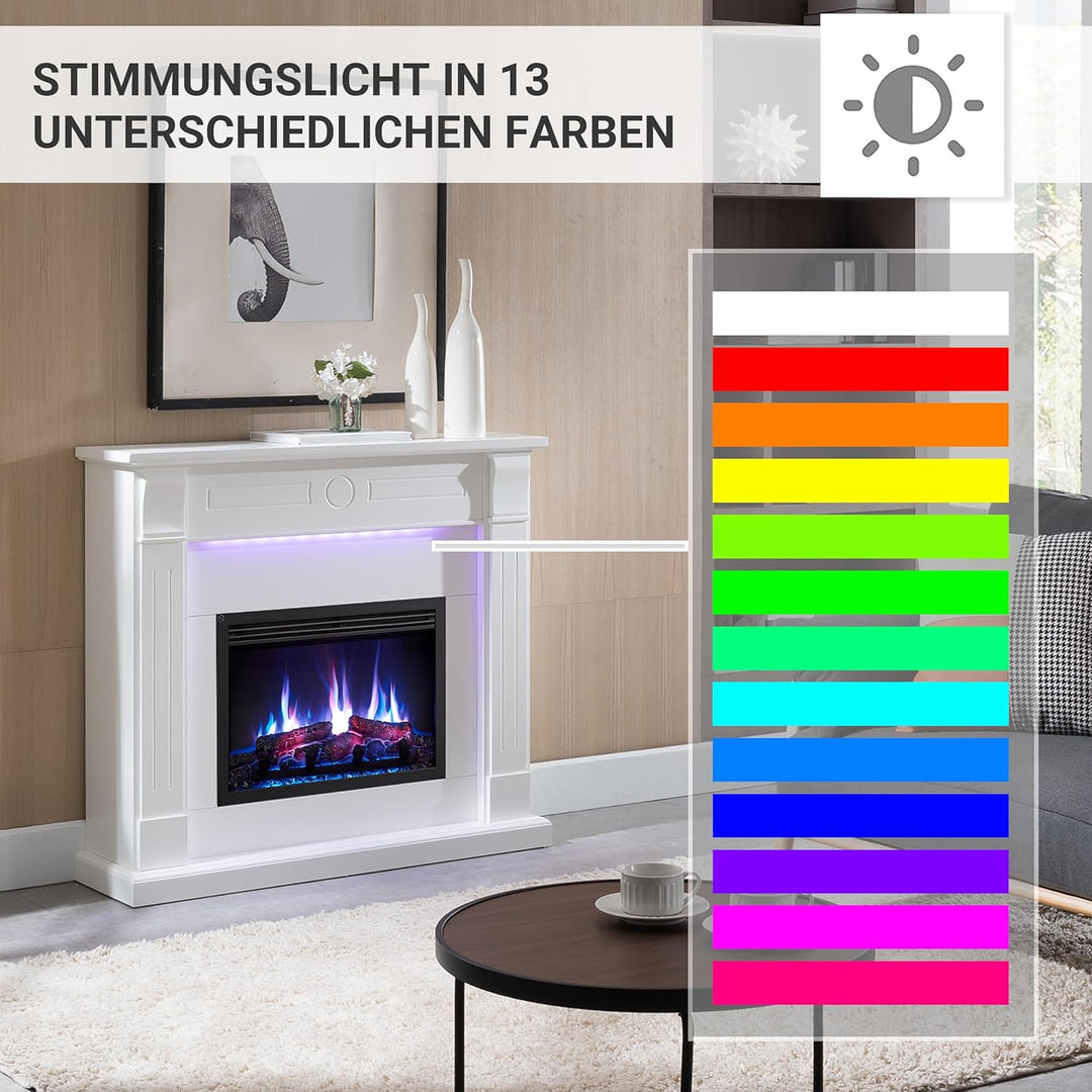 RICHEN Hikaru Elektrokamin - Standkamin mit Heizung bis 2000W, 3D-Flammeneffekt, LED-Beleuchtung, Kn