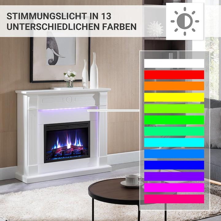 RICHEN Hikaru Elektrokamin - Standkamin mit Heizung bis 2000W, 3D-Flammeneffekt, LED-Beleuchtung, Kn