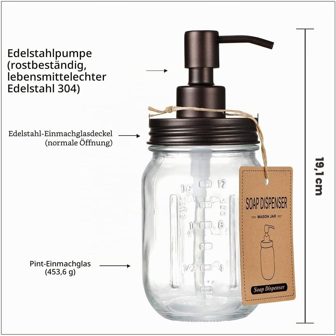 Mason Jar Seifenspender – Bronze rostfreier 304 Edelstahl Deckel & Pumpe Ideal für Handseife, Lotion