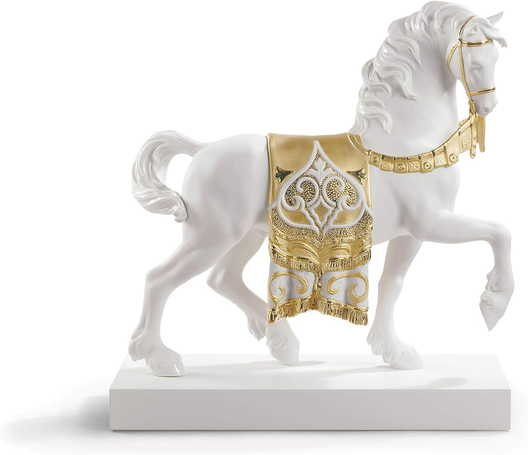 LLADRÓ Skulptur A Regal Steed. Gold. Pferd. Porzellan.