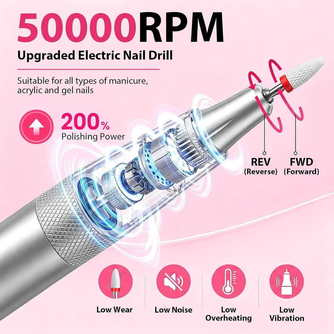 Elektrischer Nagelfräser, 50000 U/min, Professionelles Wiederaufladbares Tragbares Nagelfeilen-Set –