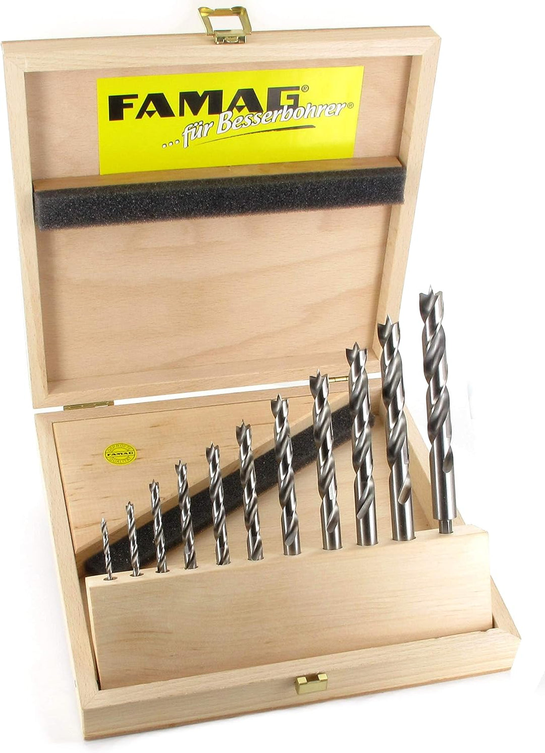 Holzspiralbohrer-Bitsatz lang 11-teilig. Ø 3, 4,5,6, 7, 8, 9, 10, 11, 12 und 13mm im Holzkasten Satz