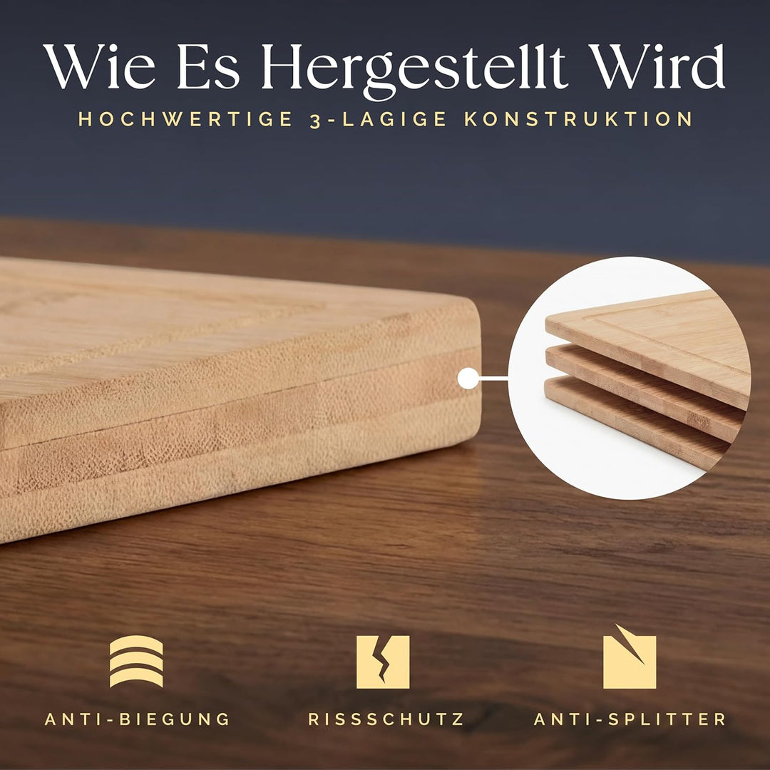 Deer & Oak Schneidebrett Holz Set – XXL & Gross (43x30 & 38x25cm) Bambus Küchenbretter, Vorgeölt, Me