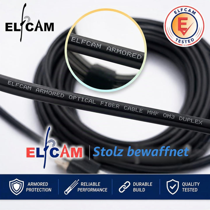 Elfcam® - 300m Gepanzerte Glasfaser-kabel LC/UPC auf LC/UPC OM3 Multimode Duplex 50/125um LSZH, LWL-