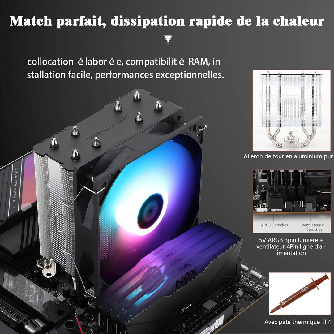 Thermalright AssassinX120 SE ARGB CPU Luftkühler, AX120 SE ARGB, 4 Heat Pipes, TL-C12C-S PWM Leise F