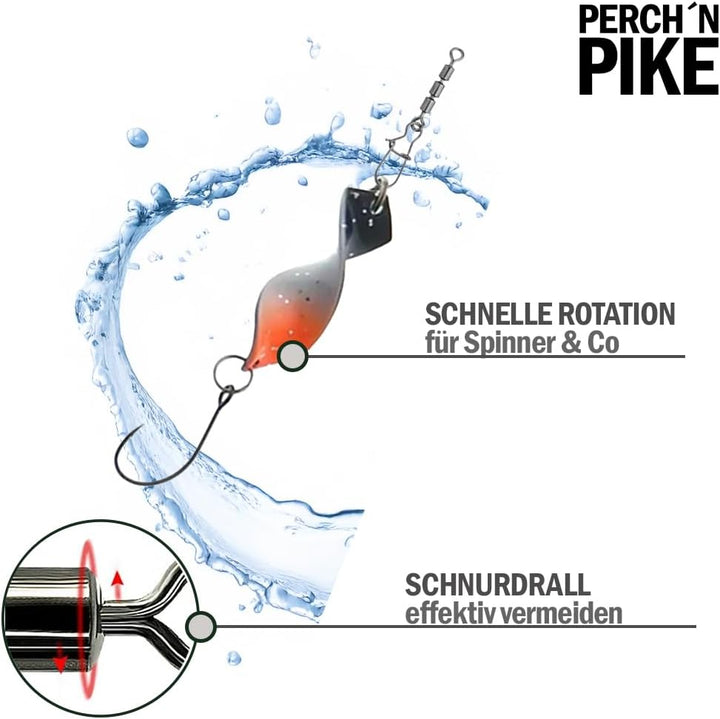 75 Dreifachwirbel im Set inkl. Box Duo-Lock Snap, 3-17 kg, Angelwirbel Set zum Spinnfischen, 5 Gröss