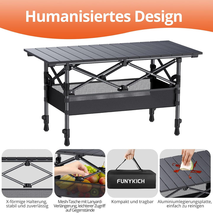 FUNYKICH Campingtisch Klappbar 82 x 40cm, Klapptisch mit 2 Höhenverstellbar(44/70cm), Einfache Monta