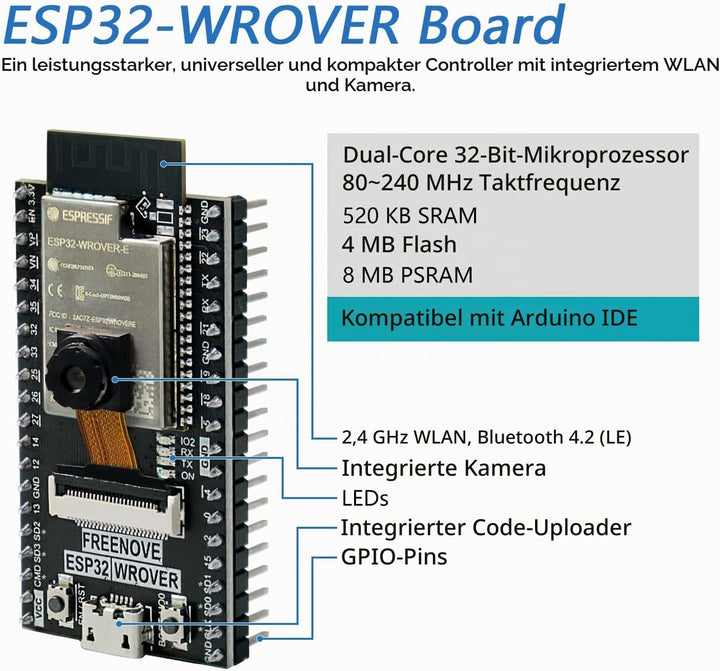FREENOVE Robot Dog Kit for ESP32-WROVER (Included), Camera, Walking, Ultrasonic Ranging, Touch Senso
