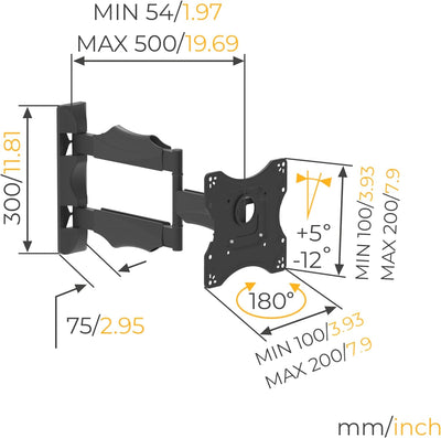 NANOOK TURN S Schwenkbare TV wandhalterung für 19-43 Zoll Fernseher | Neigbar | Wandhalter für LCD,