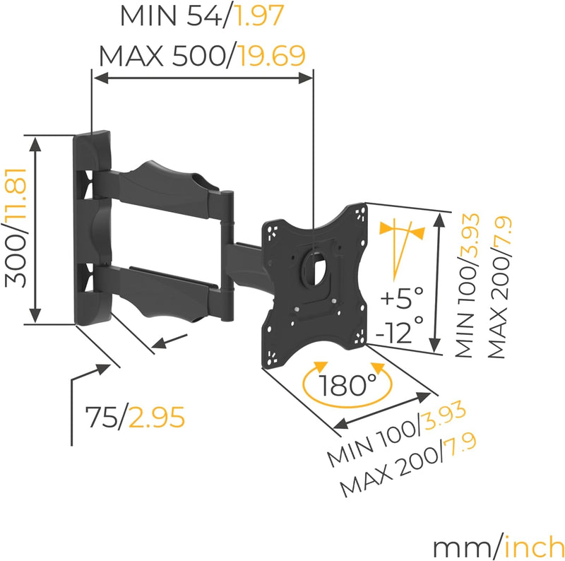 NANOOK TURN S Schwenkbare TV wandhalterung für 19-43 Zoll Fernseher | Neigbar | Wandhalter für LCD,