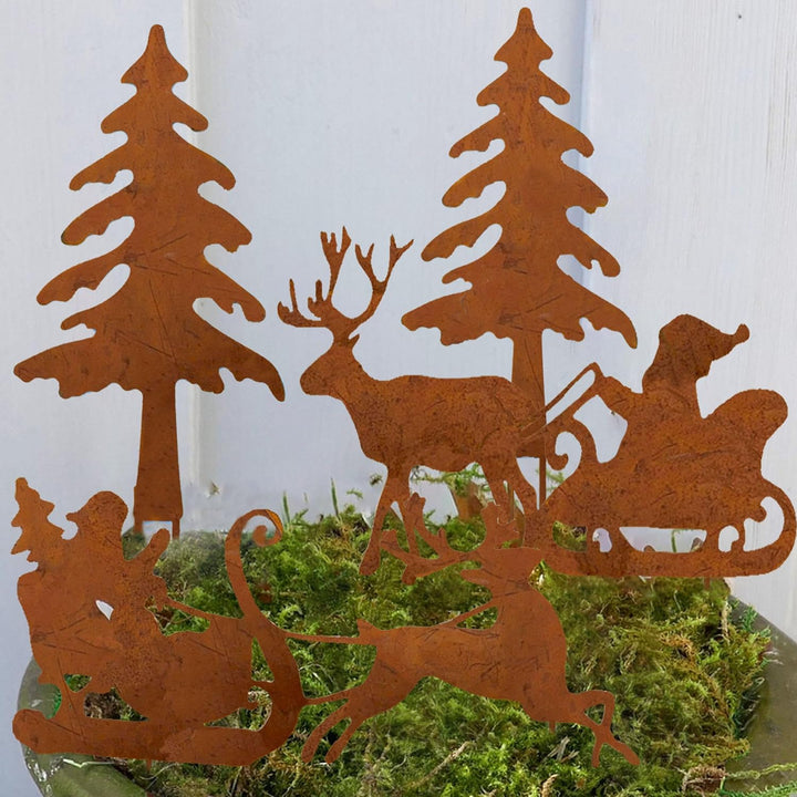 4 Stück Weihnachtsdeko Outdoor Weihnachten Rost Deko Gartendeko Weihnachten Gartenstecker, Adventskr