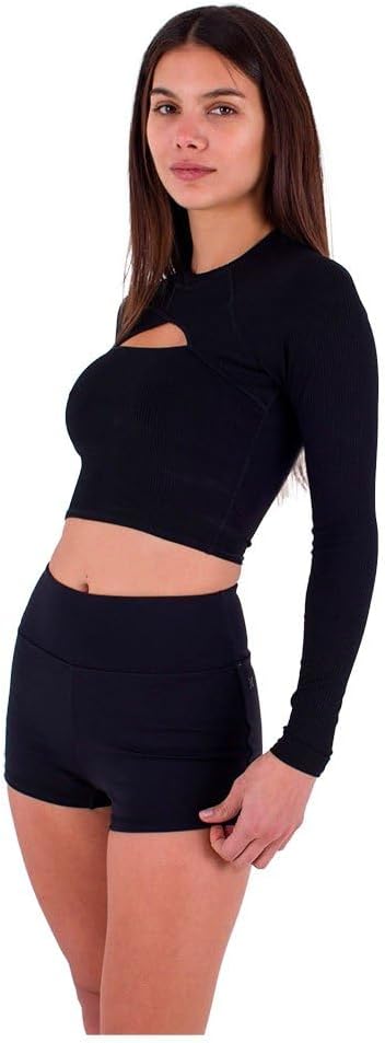 Hurley Damen Max Solid Rib Cropped Cross Yoke Rashguard Rash-Guard-Shirt L Schwarz, L Schwarz