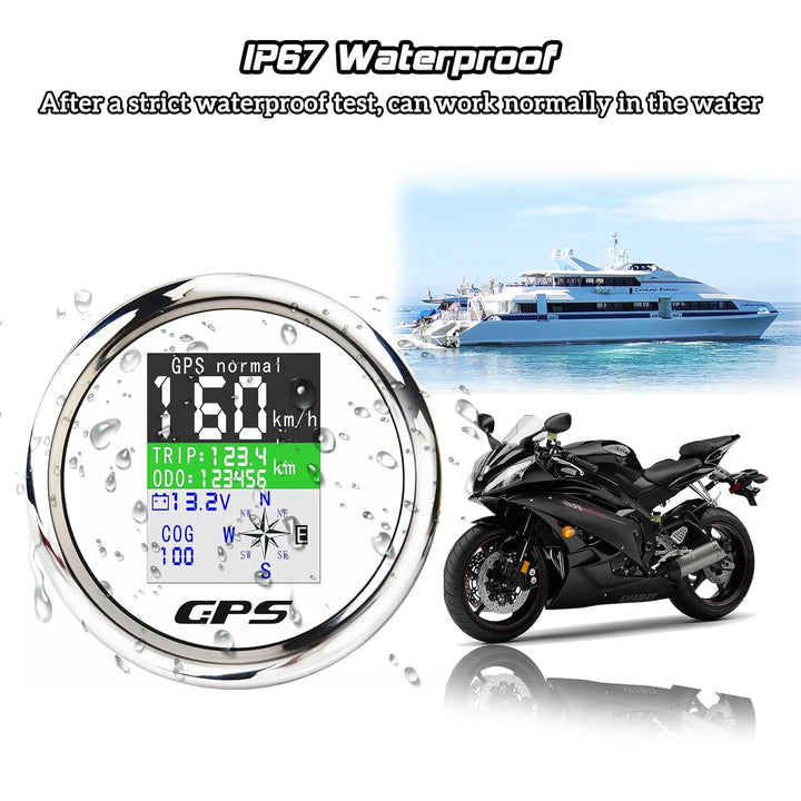 KAOLALI GPS Tachometer Geschwindigkeitsmesser Kilometerzähler 85 mm Rostfreie IP67 Wasserdichte Digi