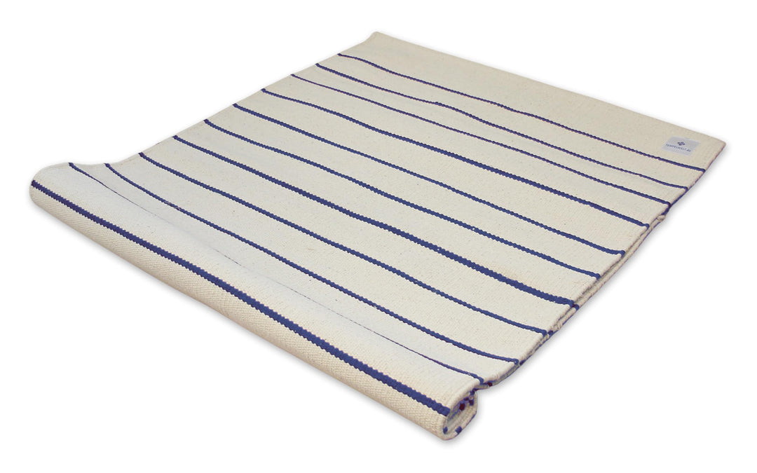 Yogateppich Yogamatte 190 x 66 cm aus Baumwolle Textil Natur Blau gestreift, Yogaunterlage gross für