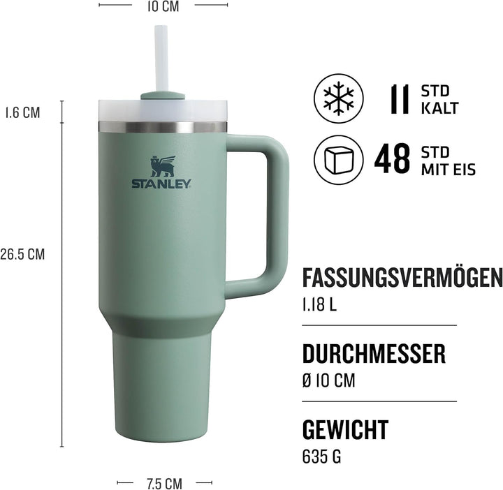 Stanley Quencher H2.0 FlowState Trinkflasche mit Strohhalm 1.2L - Thermobecher Kühlt 11 Stunden - 48