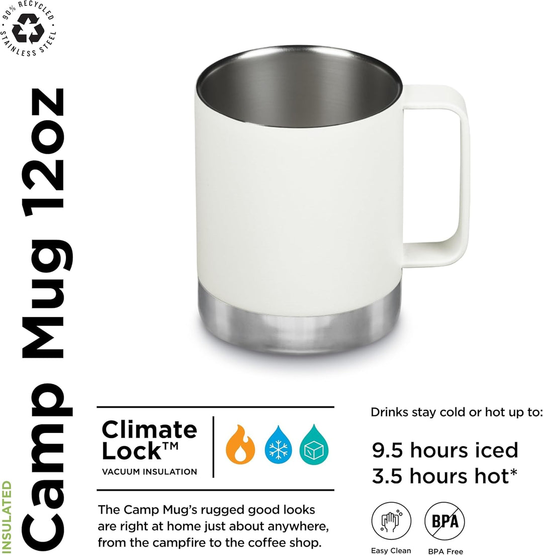Klean Kanteen Isolierter Campingbecher, 340 ml, Mattweiss 1 Count (Pack of 1) Matt Weiss, 1 Count (P