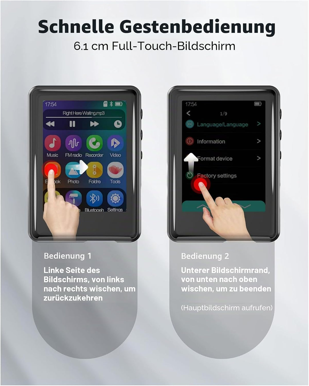 32GB MP3 Player mit Bluetooth 5.3, 2,4 Zoll Full-Touchscreen, Tragbarer mp3 Player Kinder mit Lautsp