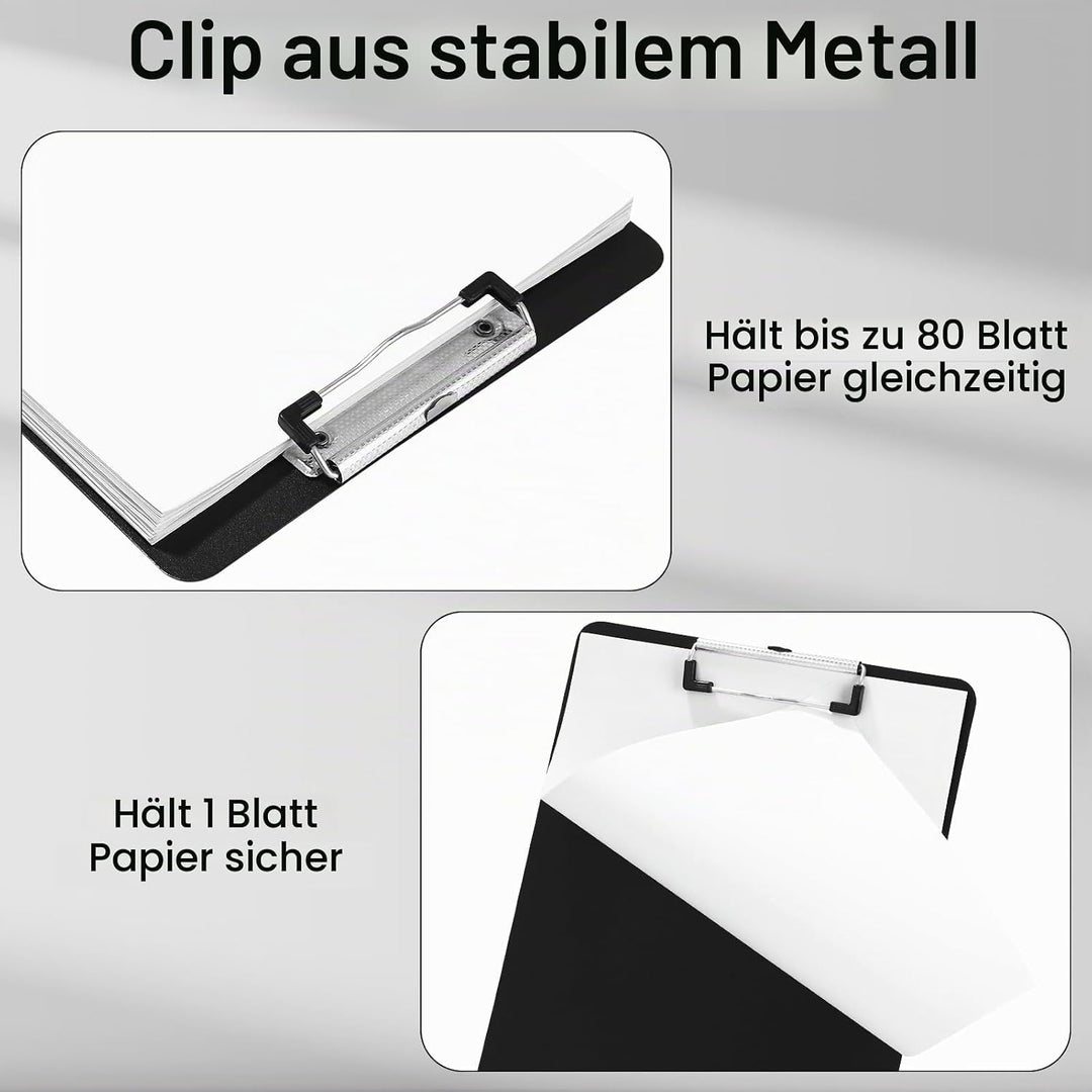 7er Klemmbrett A4, Kunststoff Klemmbrett mit Metalklemme, Einschiebbare Aufhängöse, Clipboard zum Au