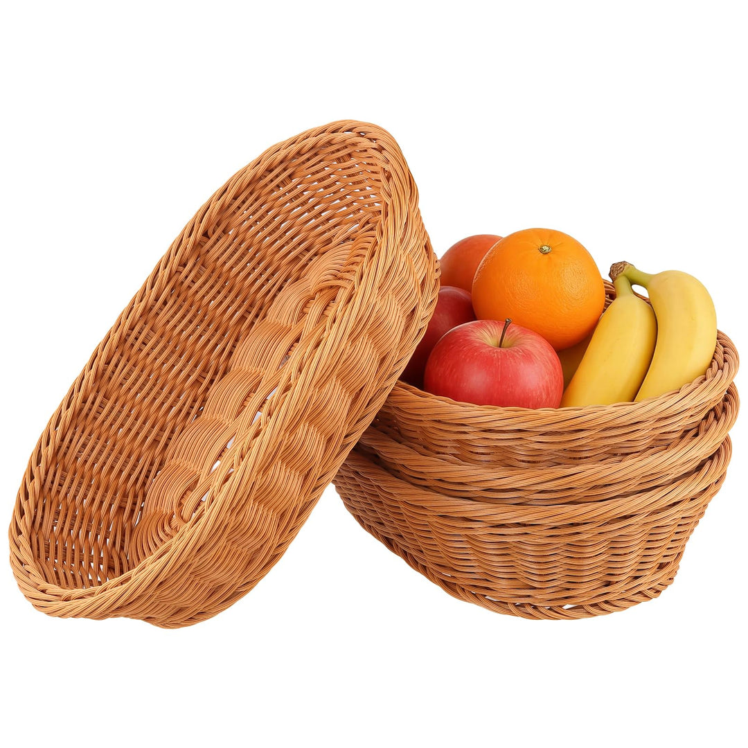 MUKSEUT 4 Stück Brotkorb Geflochten Oval, 30x20x7cm Brotkörbchen Ovaler Korb Geflochten Obstkorb, Ku