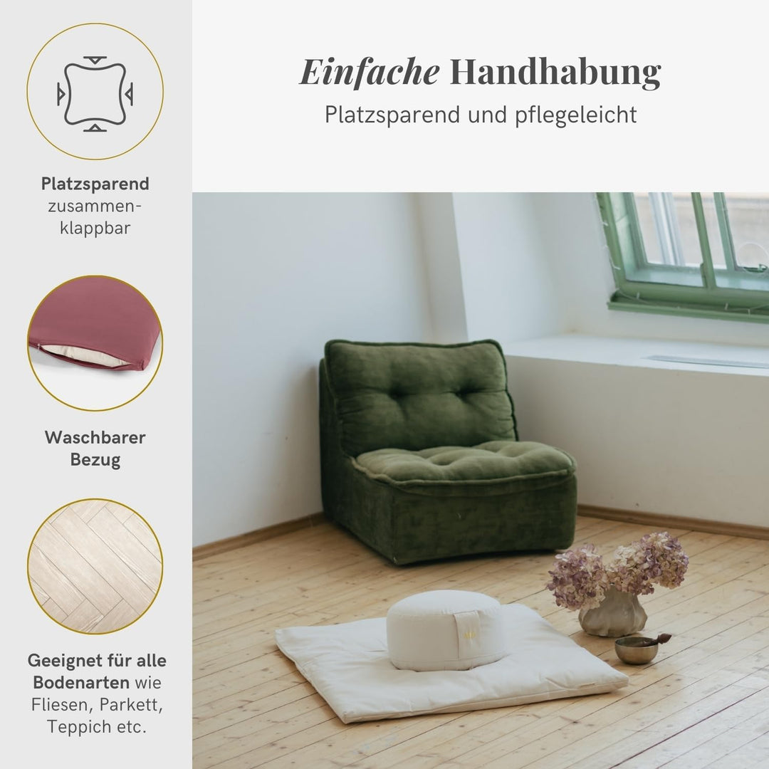 Lotuscrafts Meditationsmatte Zabuton Deluxe - Extra Dick - Meditationskissen Unterlage für entspannt