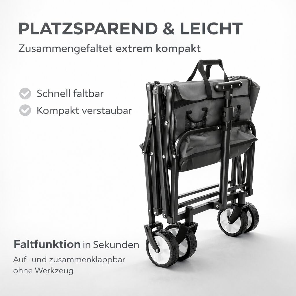 BigDean Bollerwagen faltbar bis 80kg grau schwarz kompakter Faltbollerwagen | Transportwagen klappba