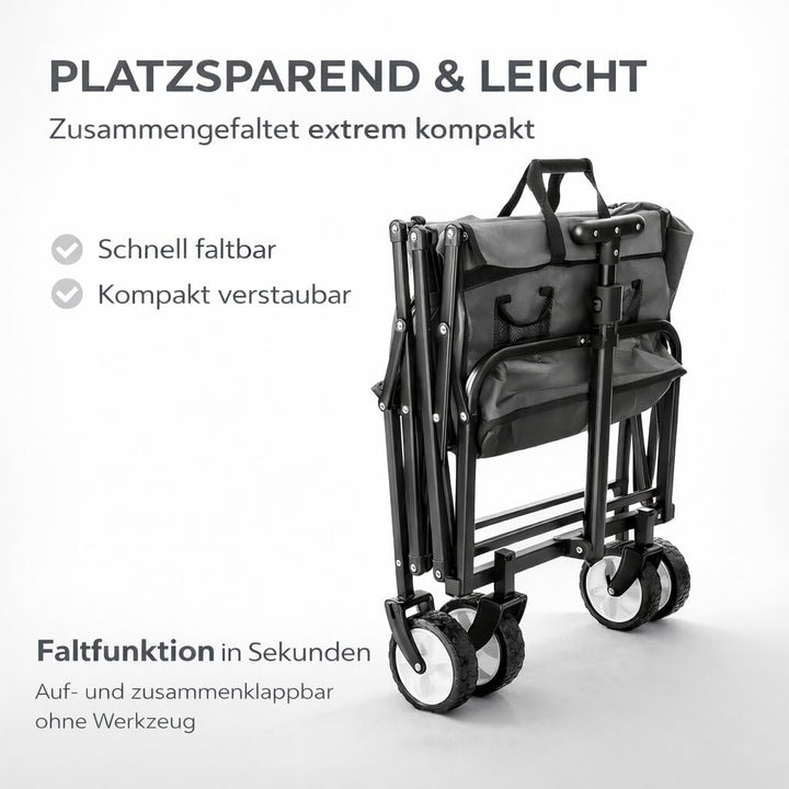 BigDean Bollerwagen faltbar bis 80kg grau schwarz kompakter Faltbollerwagen | Transportwagen klappba