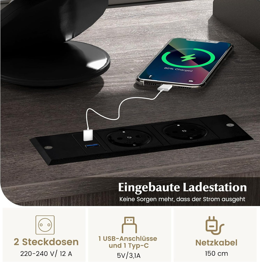 COSTWAY Aktenschrank auf Rollen, Büroschrank mit Ladestation und Loch für Kabelmanagement, Druckerst