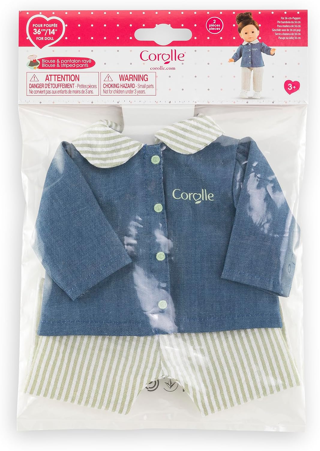 Corolle Set aus Bluse und Hose, gestreift, Kleidung für Puppen, 36 cm, ab 3 Jahren, 9000213180