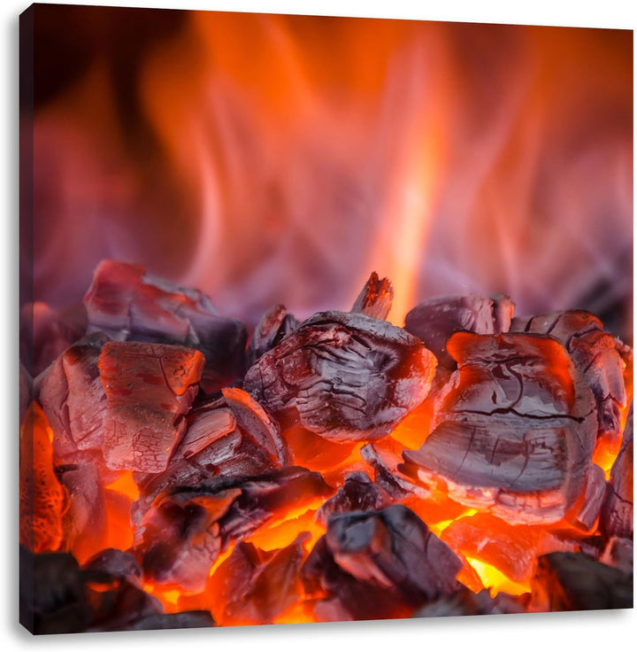 Pixxprint Loderndes Feuer, Format: 70x70 auf Leinwand, XXL riesige Bilder fertig gerahmt mit Keilrah