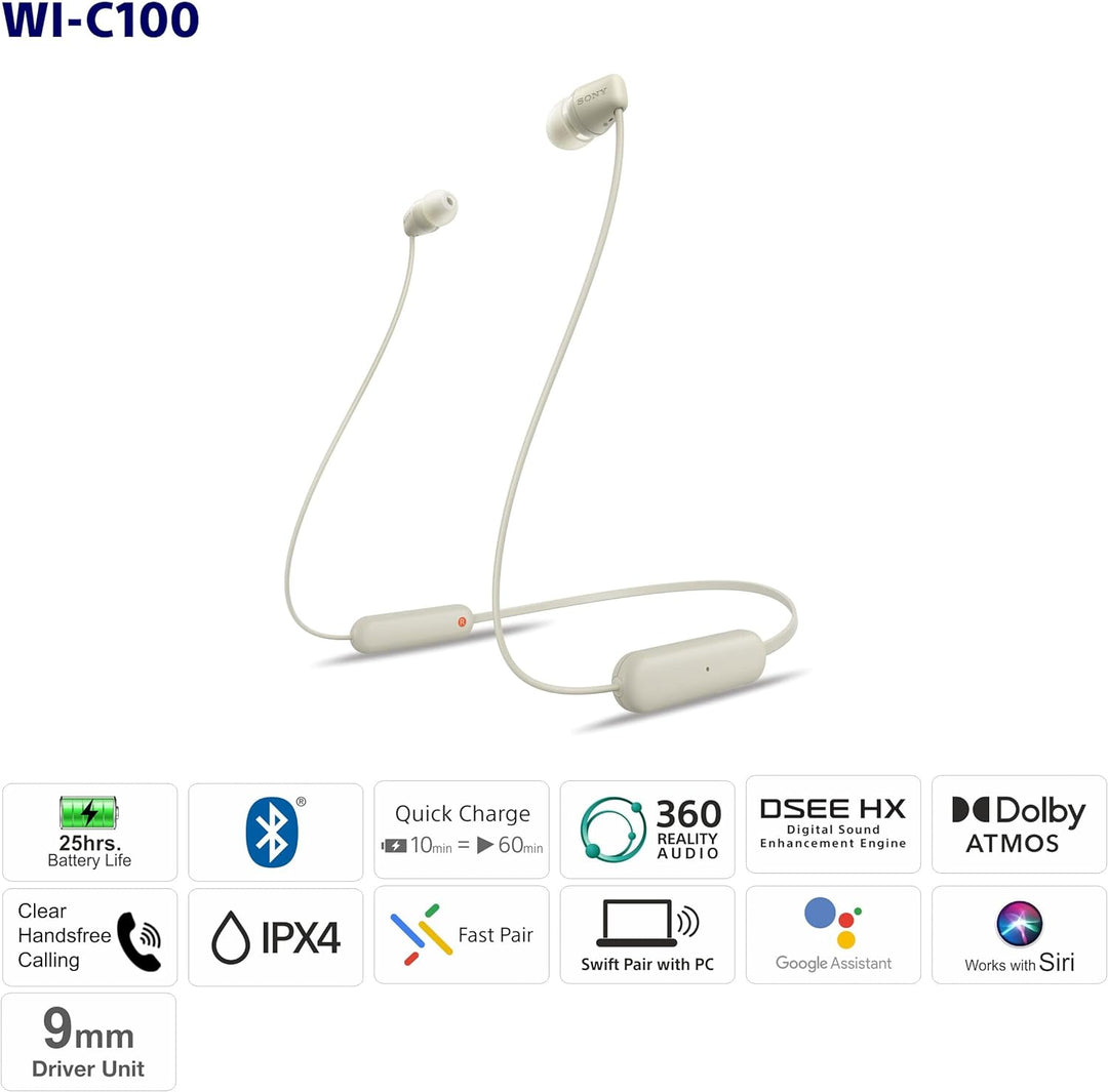 Sony kabellose WI-C100 In-Ear-Kopfhörer (bis zu 25 Stunden Akkulaufzeit, optimiert für Sprachassiste