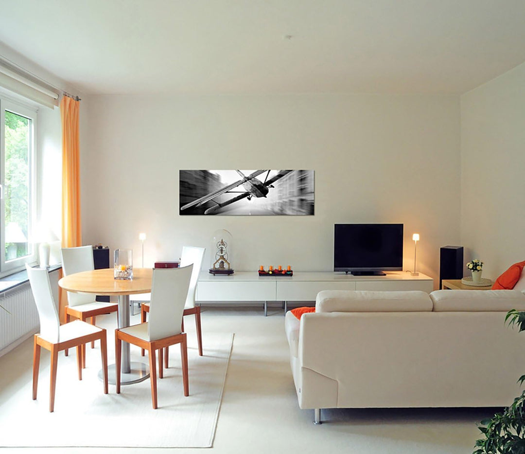 Paul Sinus Art Panoramabild auf Leinwand und Keilrahmen 150x50cm Strasse Stadt Segelflieger schwarz/