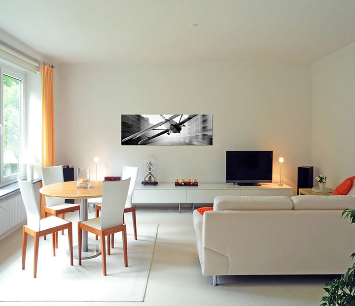 Paul Sinus Art Panoramabild auf Leinwand und Keilrahmen 150x50cm Strasse Stadt Segelflieger schwarz/