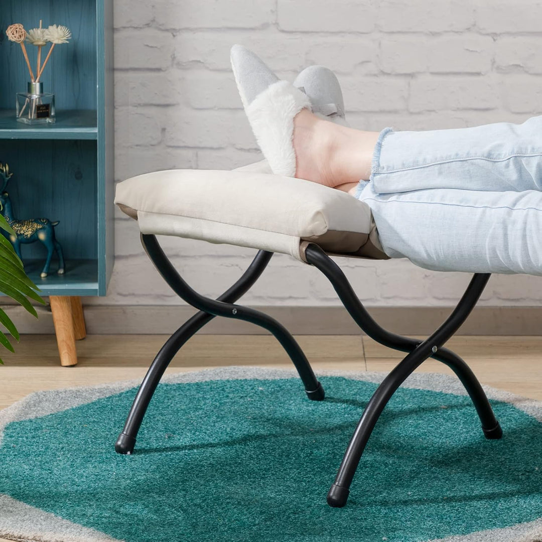 HollyHOME Fusshocker Fussstütze Klapphocker, Faltbar Sitzhocker mit Metallbeinen, Abnehmbar Gepolste