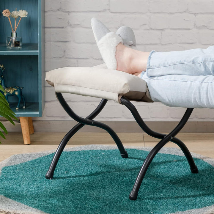 HollyHOME Fusshocker Fussstütze Klapphocker, Faltbar Sitzhocker mit Metallbeinen, Abnehmbar Gepolste