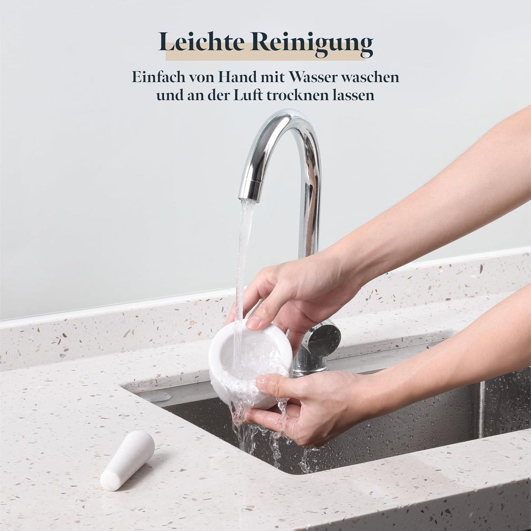 Gourmeo Mörser mit Stössel Set aus Marmor - 8,5 x 8,5 x H6cm - 200ml Mörser mit Stössel klein - Mort