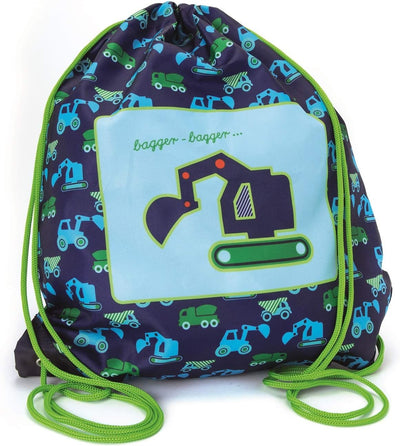 Spiegelburg Kindergarten Rucksack Set 4tlg. mit Turnbeutel, Brotdose und Trinkflasche Bagger Grün Bl