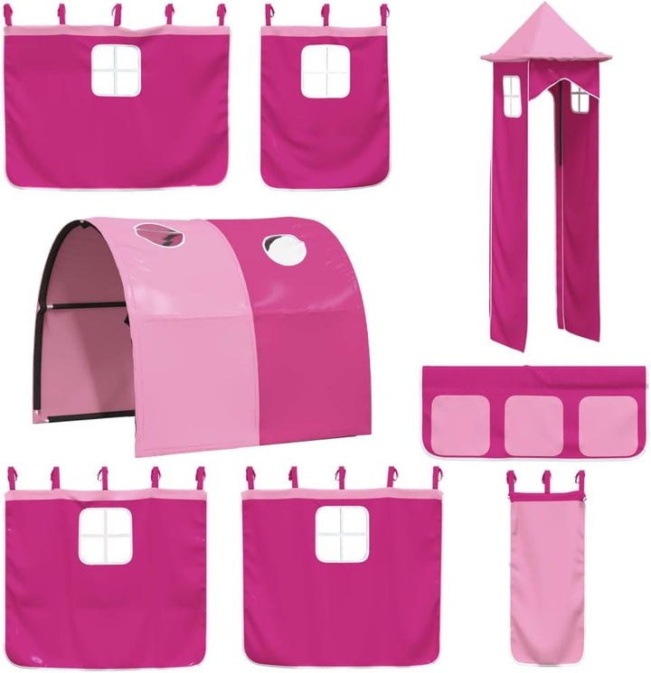 vidaXL Vorhänge für Hochbett mit Tunnel und Turm Rosa, Rosa