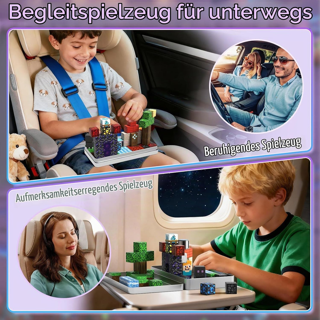 Magnetische Bausteine 45 Teile Reiseset - Tragbarer Eisern Koffer für Magische Waldabenteuer unterwe