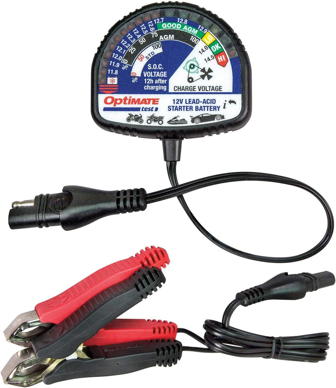 OptiMate TecMate Tester, TS130, Ladezustandstester-alle 12V-Blei-Säure-Batterien, schwarz OptiMATE T