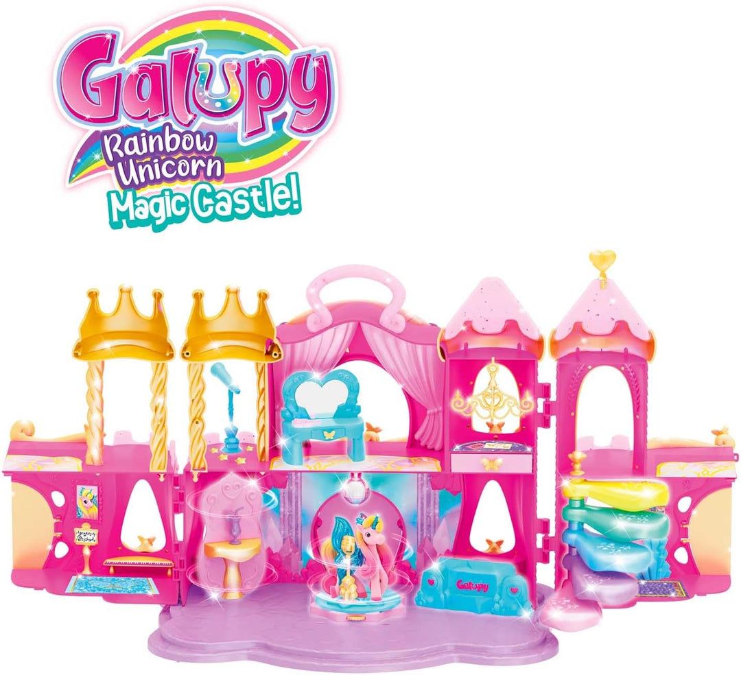 Galupy Rainbow Unicorn Magic Castle - Spielset mit verschliessbarem Schloss, 1 Exklusive Einhorn Fig
