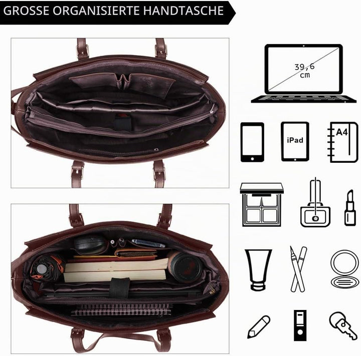 NEWHEY Handtasche Damen Shopper Damen Grosse Schwarz Gross Laptop Tasche 15.6 Zoll Elegant Leder Umh