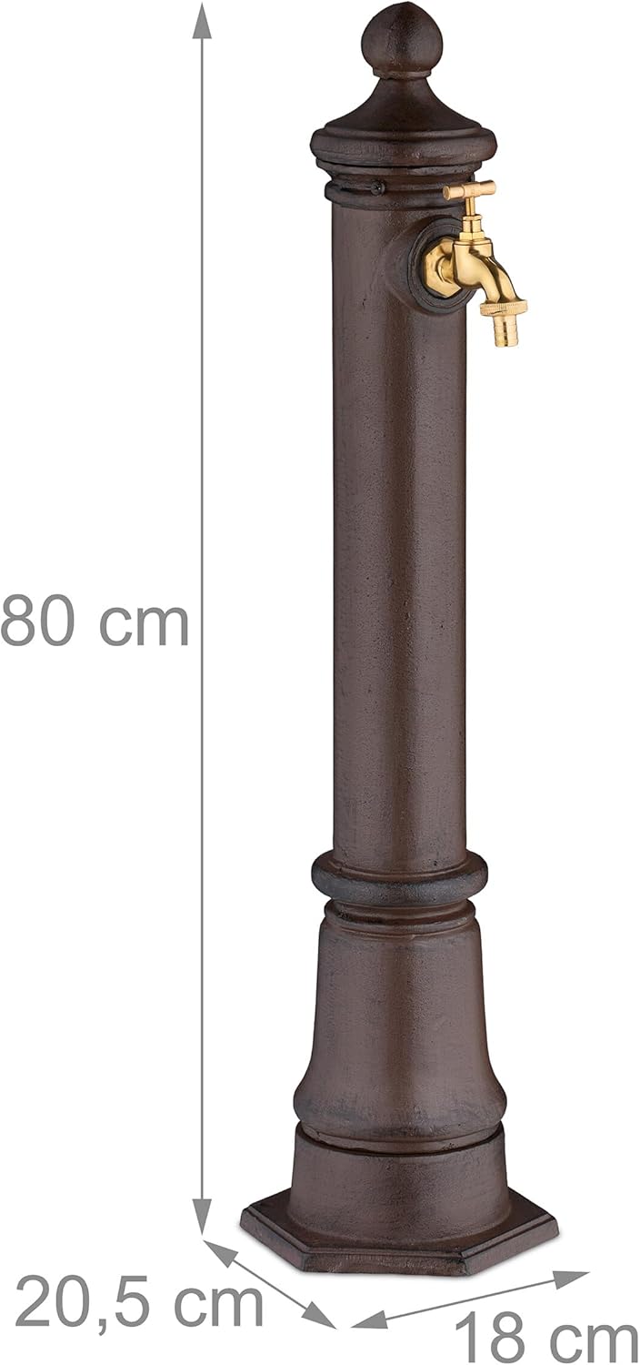 Relaxdays Standbrunnen antik, mit Wasserhahn, HBT: 80x18x20,5 cm, Wasserzapfsäule Garten, Terrasse,