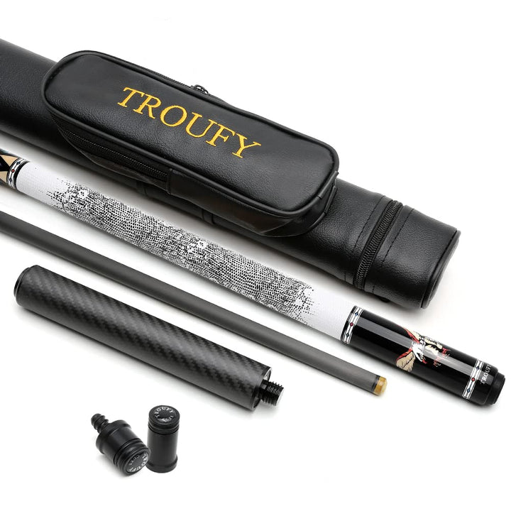 TROUFY Kohlefaser Pool Queue mit Koffer Kombination, Kohlefaser Billard Queue-Sticks Verlängerung 12